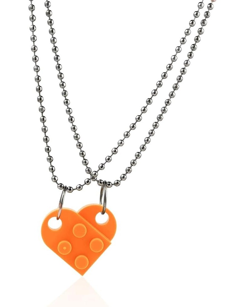 Multicolor Heart Peach Puzzle Couple Necklace Bricks Puzzle Assembled Pendant Necklace Love Heart Matching Block for Women Gi...