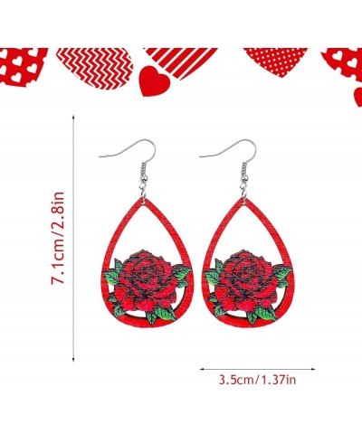 Love Heart Drop Dangle Earrings for Women Girls, Wooden Statement Earrings for Valentine's Day and Mother's Day Roses $4.42 E...