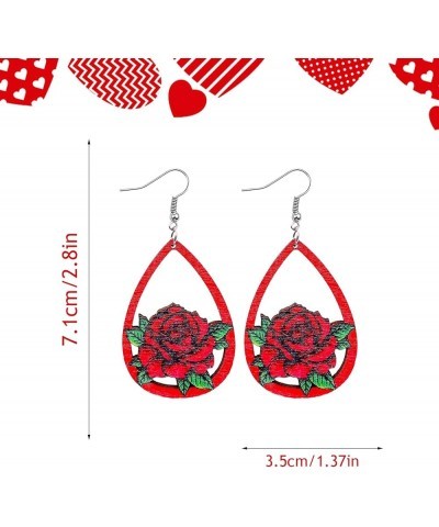 Love Heart Drop Dangle Earrings for Women Girls, Wooden Statement Earrings for Valentine's Day and Mother's Day Roses $4.42 E...