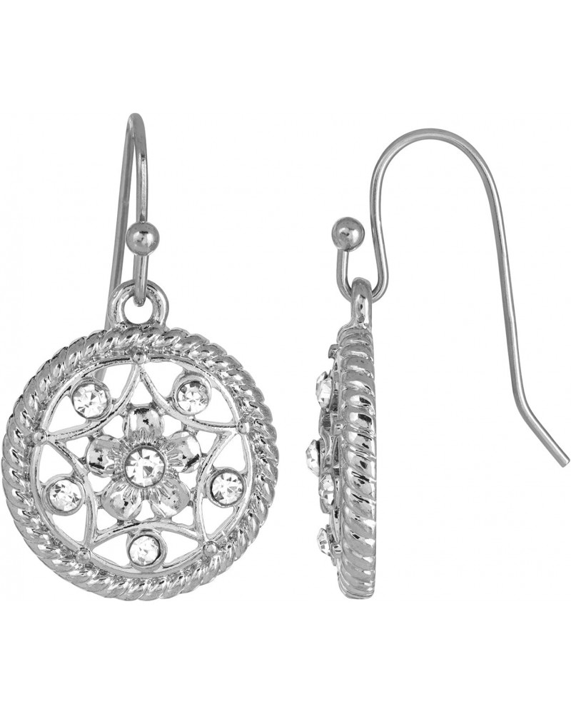 1928 Jewelry Silver Tone Crystal Filigree Drop Earrings $13.63 Earrings