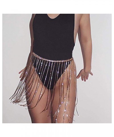 Women Sexy Rave Glitter Rhinestone Tassel Body Chains Skirt Waist Belt Jewelry for Party Festival Dance Nightclub Gold Diamon...