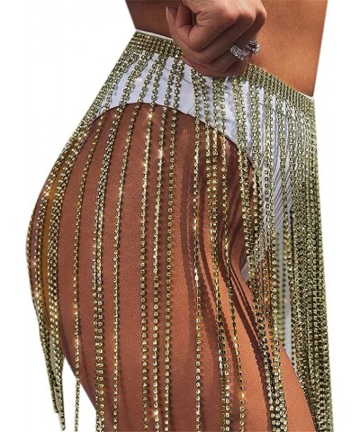 Women Sexy Rave Glitter Rhinestone Tassel Body Chains Skirt Waist Belt Jewelry for Party Festival Dance Nightclub Gold Diamon...