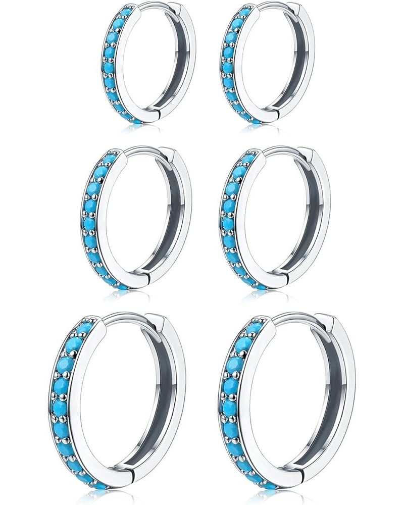 3 Pairs Mini Hoop Earrings Turquoise Huggie Hoop Cartilage Earring Ear Cuff for Women Girls 8/10/12mm (Turquoise/CZ) 3 Pairs ...