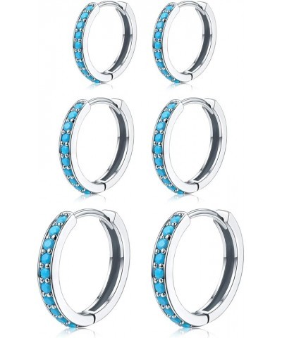 3 Pairs Mini Hoop Earrings Turquoise Huggie Hoop Cartilage Earring Ear Cuff for Women Girls 8/10/12mm (Turquoise/CZ) 3 Pairs ...