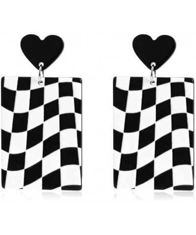 Acrylic Checkered Earrings for Women Unique Fashion Black white Striped Dangle Drop Vintage Earring for Girls Statement Jewel...