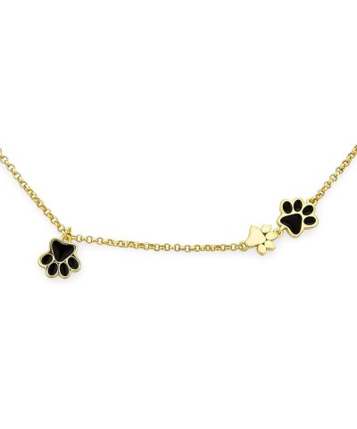 BFF Pet Animal Lover Black CZ Enamel Dog Cat Puppy Paw Print Earrings Necklace Pendent Bracelet For Women Gold Plated .925 St...