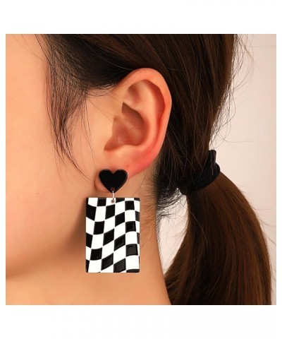 Acrylic Checkered Earrings for Women Unique Fashion Black white Striped Dangle Drop Vintage Earring for Girls Statement Jewel...