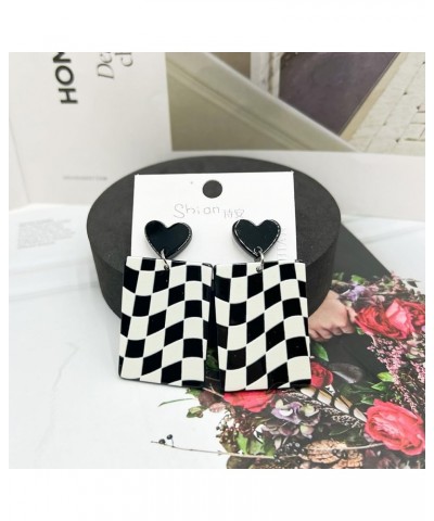 Acrylic Checkered Earrings for Women Unique Fashion Black white Striped Dangle Drop Vintage Earring for Girls Statement Jewel...