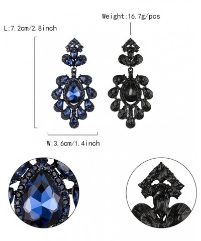 Bridal Crystal Earrings for Wedding, Rhinestone Floral Drop Dangle Earrings for Prom Cocktail Party Navy Blue Black-Tone $10....