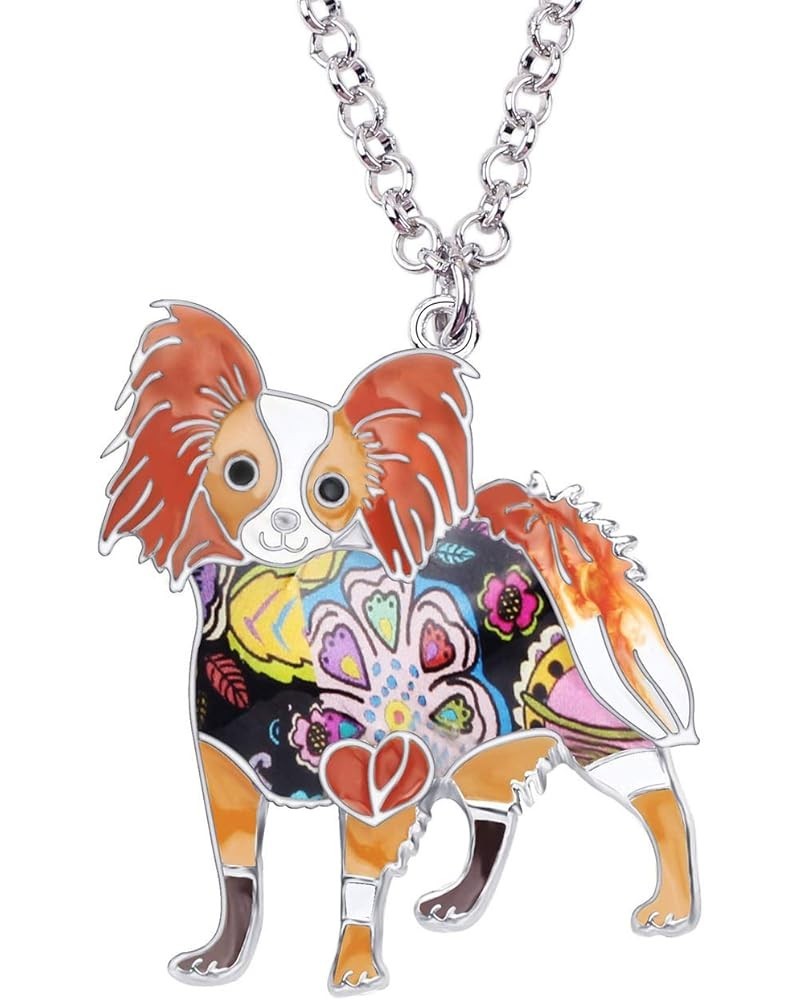 Enamel Alloy Floral Papillon Dog Necklace Pendant Chain Charm Jewelry for Women Girls Kids Gift Brown $7.94 Necklaces