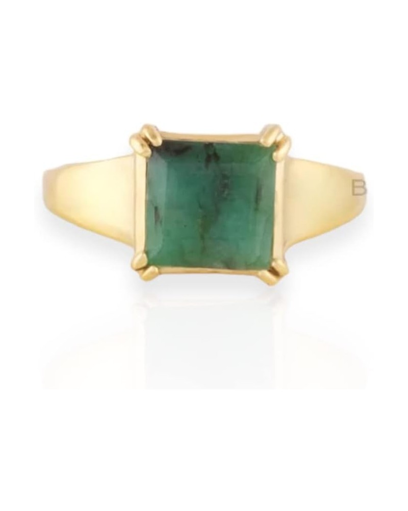 Natural Emerald Gemstone Signet Ring, 18k Gold Plated Ring, Solid Silver Ring, Semi Precious Jewelry, Gift for Wife, Jewelry ...