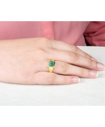 Natural Emerald Gemstone Signet Ring, 18k Gold Plated Ring, Solid Silver Ring, Semi Precious Jewelry, Gift for Wife, Jewelry ...