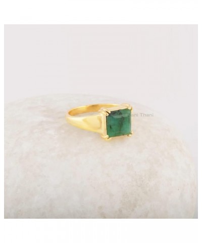 Natural Emerald Gemstone Signet Ring, 18k Gold Plated Ring, Solid Silver Ring, Semi Precious Jewelry, Gift for Wife, Jewelry ...