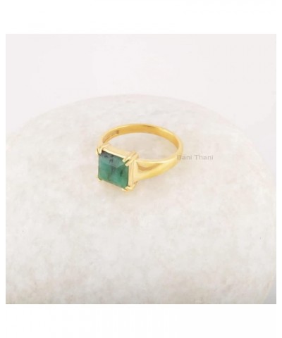 Natural Emerald Gemstone Signet Ring, 18k Gold Plated Ring, Solid Silver Ring, Semi Precious Jewelry, Gift for Wife, Jewelry ...