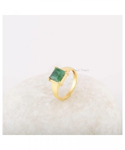 Natural Emerald Gemstone Signet Ring, 18k Gold Plated Ring, Solid Silver Ring, Semi Precious Jewelry, Gift for Wife, Jewelry ...