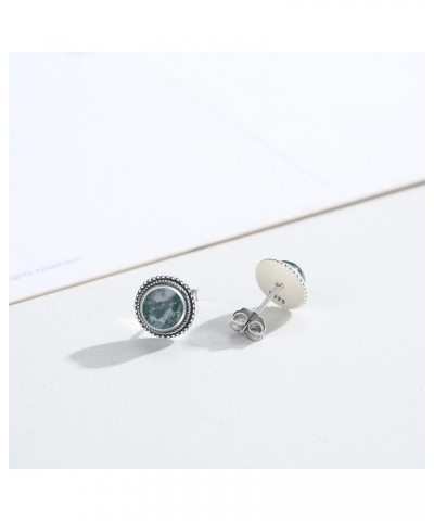 Moss Agate Earrings 925 Sterling Silver Hypoallergenic Stud Earrings Simple Earrings for Women Girls Moss Agate Jewelry Gifts...